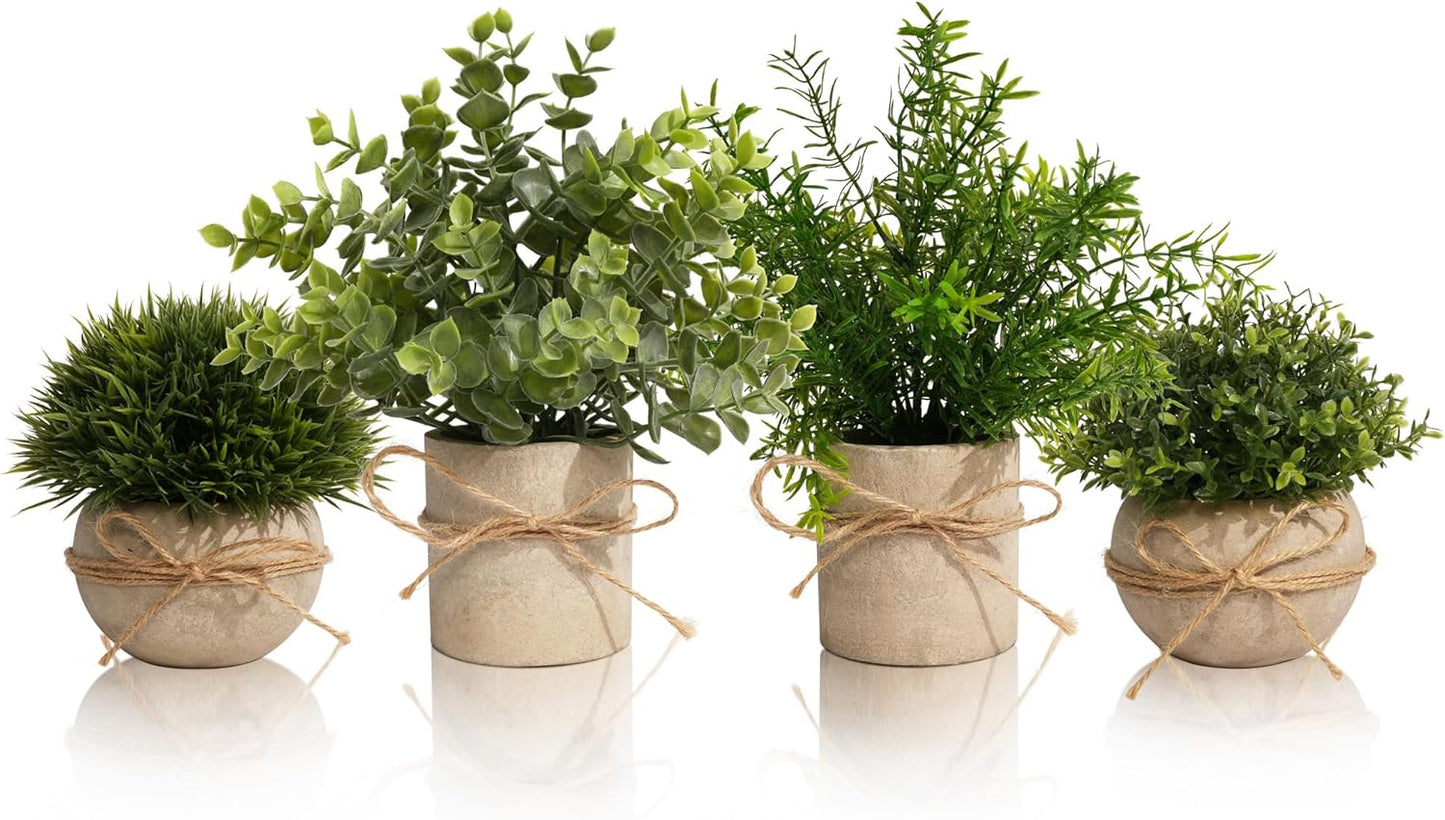 4 Pack Small Fake Plants in White Pulp Pot for Home Decor, Artificial Plants Indoor, Small Faux Plants Indoor for Bathroom Bedroom Kitchen Office Farmhouse Room Shelf Decor