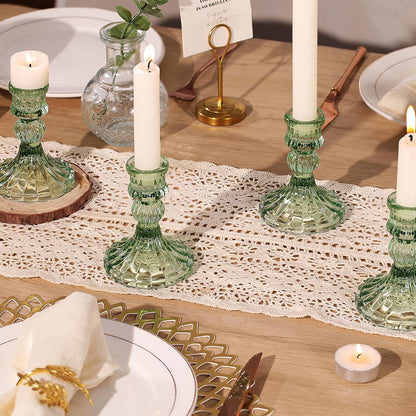 DARJEN Candlestick Holders Set,12Pcs 4" H Taper Candle Holders Bulk, Clear Glass Candle Holders for Wedding, Spring Party, Romantic Dinner, Festival & Windowsill Decor