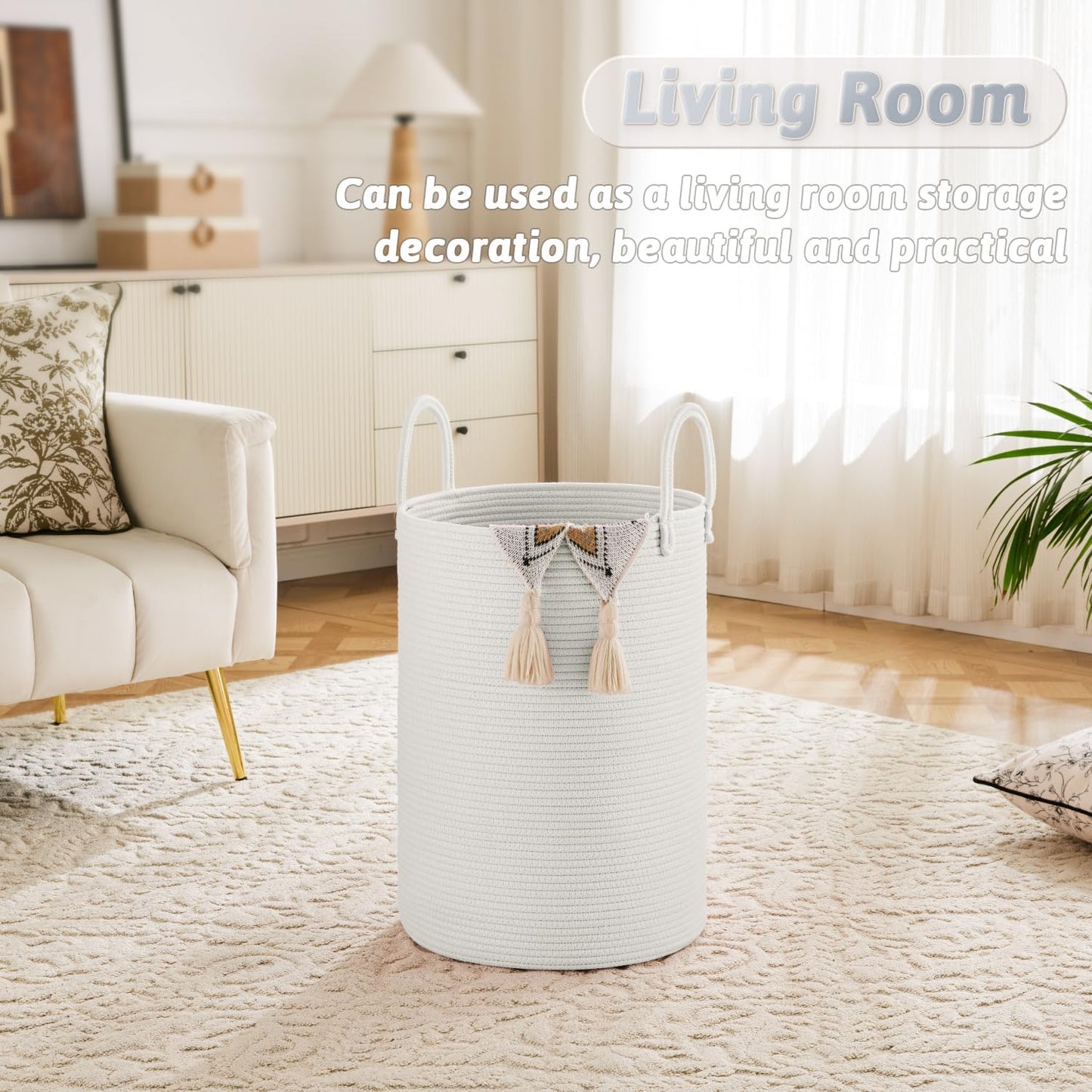 Artfeel Laundry Basket,Woven Cotton Rope Laundry Hamper,60L for Decor Storage of Dirty Clothes,Toys and Blankets in Bathroom,Baby Room and Living Room
