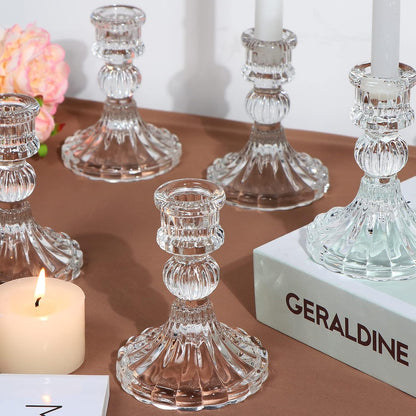 DARJEN Candlestick Holders Set,12Pcs 4" H Taper Candle Holders Bulk, Clear Glass Candle Holders for Wedding, Spring Party, Romantic Dinner, Festival & Windowsill Decor