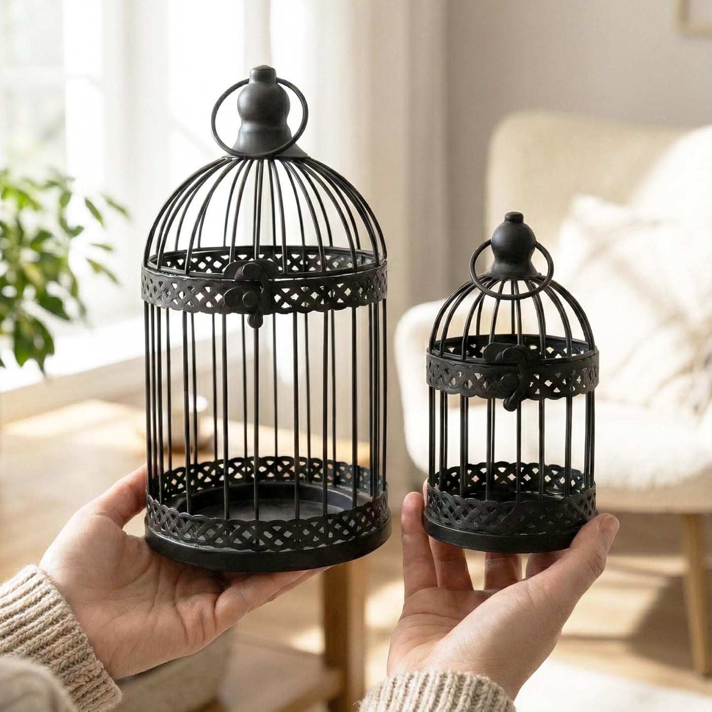 Vela Lanterns Bird Cage Decor Candle Holder Lantern Decorative Wedding Table Centerpiece Decorations, White, Small, Set of 4