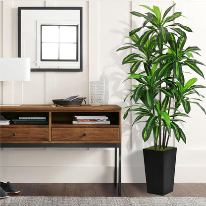 Artificial Dracaena Plant Indoor 5FT - Fake Tree with White Tall Planter - Faux Yucca Tall Fake Floor Plant in Pot - Artificial Trees for Home Office Living Room Decor Indoor