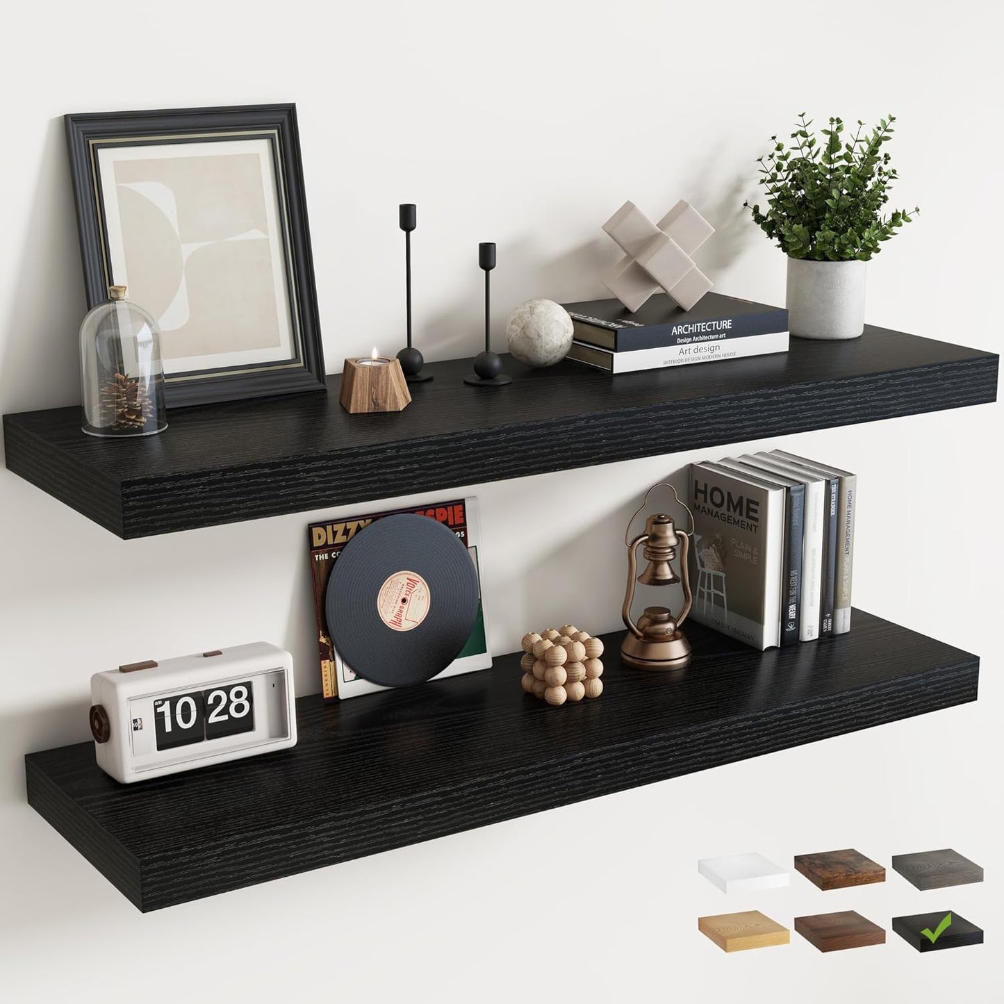 72 Inch Long Floating Shelves for Wall Set of 2, 12"D Wood Grain Bathroom Shelves with Invisible Brackets, Easy Install Engineered Wood Storage Shelves for Kitchen, Living Room, Bedroom, Black Finish