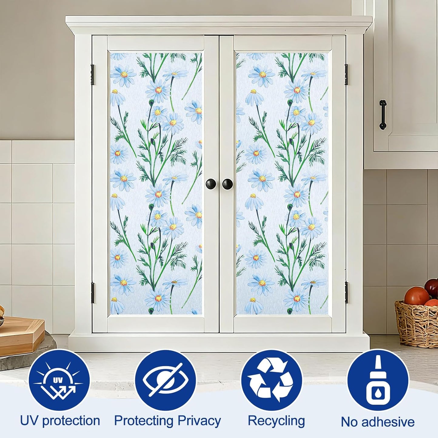 Countewol Window Privacy Film Stain Glass Window Film Rainbow Window Film Window clings Non-Adhesive Reusable Decorative for Room (Leaf Rainbow, 17.5 x 78.7 in)