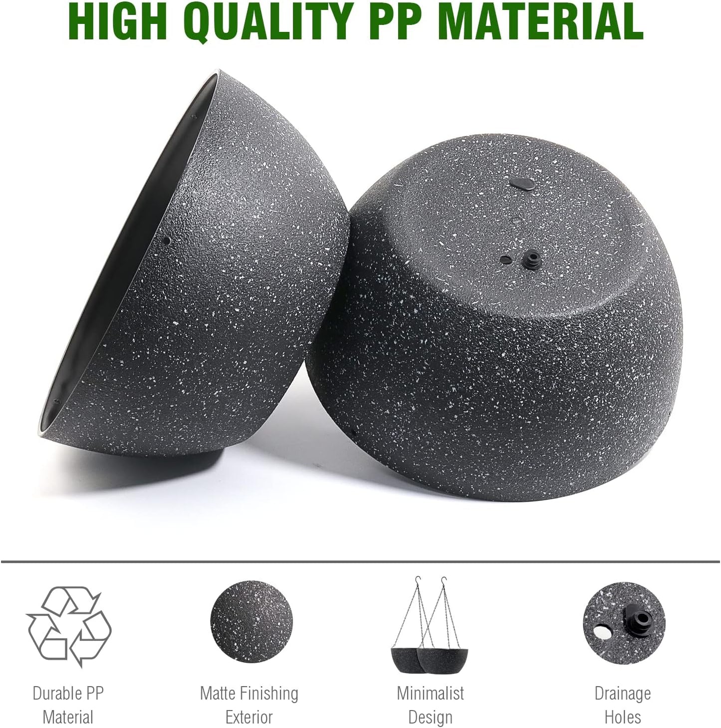 WSMKSZ 10 inch Hanging Planters for Outdoor Indoor Plants with Drainage Holes and Chain, 2 Pack Round Hanging Flower Pots for Garden Home Porch Decor, Black