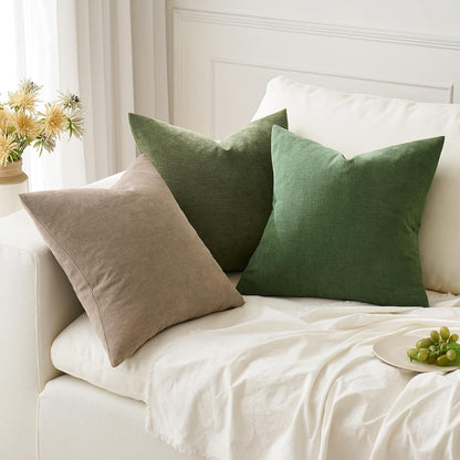 MIULEE Olive Green Couch Pillow Covers 18x18 Inch, Set of 2 Soft Chenille Decorative Square Throw Pillow Covers Farmhouse for Sofa Living Room Bed