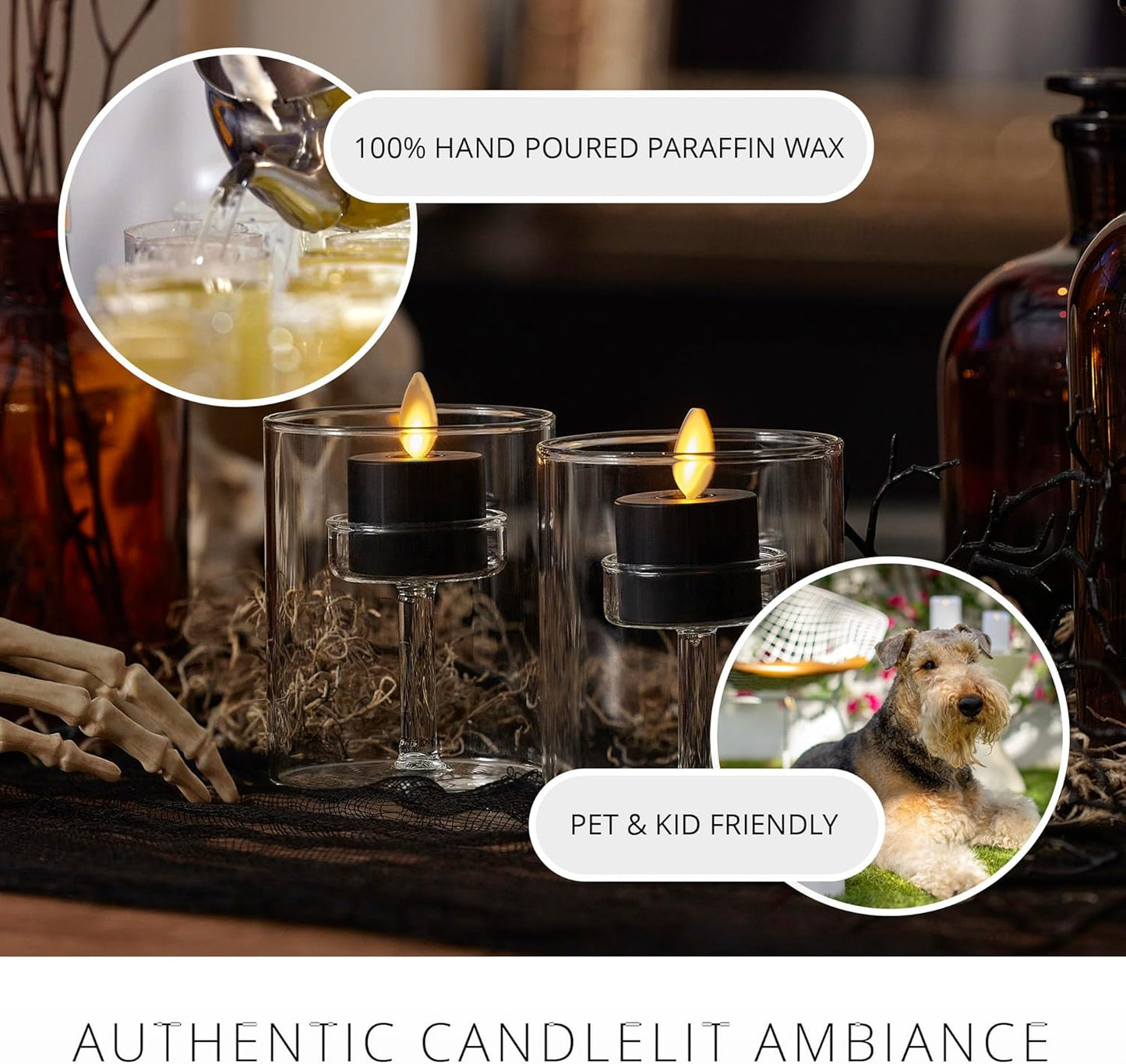 Luminara Flickering Flameless Pearl Ivory Tealights - Warm LED Light Flame Votives - Battery Operated Decor for Dining Room Table Centerpieces, Fireplace Mantel, Dinner Party, Reception - Set of 4