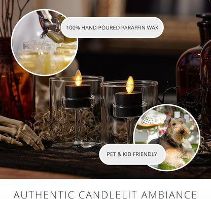 Luminara Flickering Flameless Pearl Ivory Tealights - Warm LED Light Flame Votives - Battery Operated Decor for Dining Room Table Centerpieces, Fireplace Mantel, Dinner Party, Reception - Set of 4