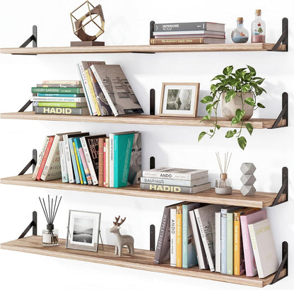 YGEOMER Floating Shelves for Wall, Different Sizes Dark Carbonized Brown Wall Shelves for Living Room, Bathroom, Bedroom, Kitchen, Home Decor (Set of 4)
