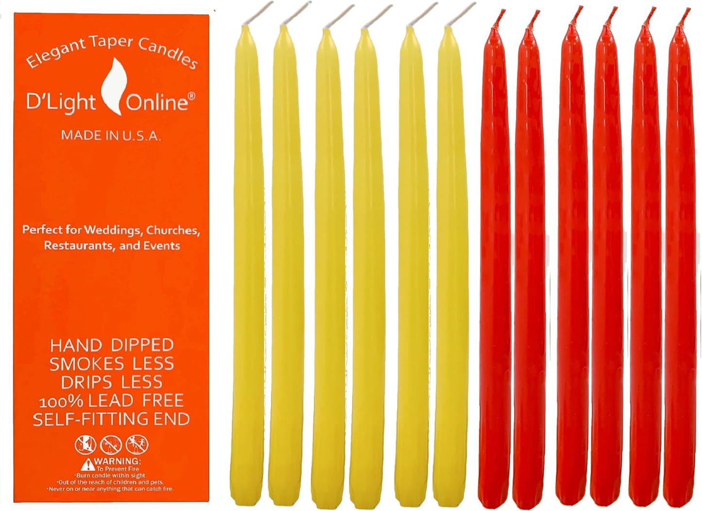 D'light Online White Taper Candles, 10 Inch Premium Quality Candles Hand-Dipped Tapered Candles, Dripless, Smokeless and Unwrapped Bulk Pack for Events - Set of 12 (10 Inch, White)