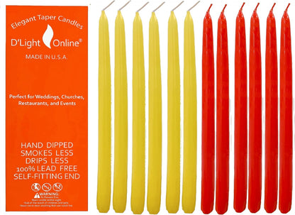 D'light Online White Taper Candles, 10 Inch Premium Quality Candles Hand-Dipped Tapered Candles, Dripless, Smokeless and Unwrapped Bulk Pack for Events - Set of 12 (10 Inch, White)