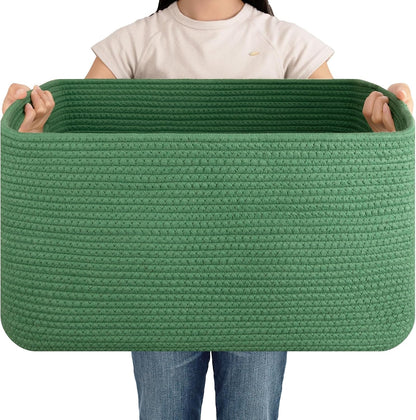OIAHOMY 75L Large Woven Cotton Rope Storage Basket with Handle for Organizing Blanket and Toys for Living Room, Nursery, Brown Variegated 22”x17”x12”