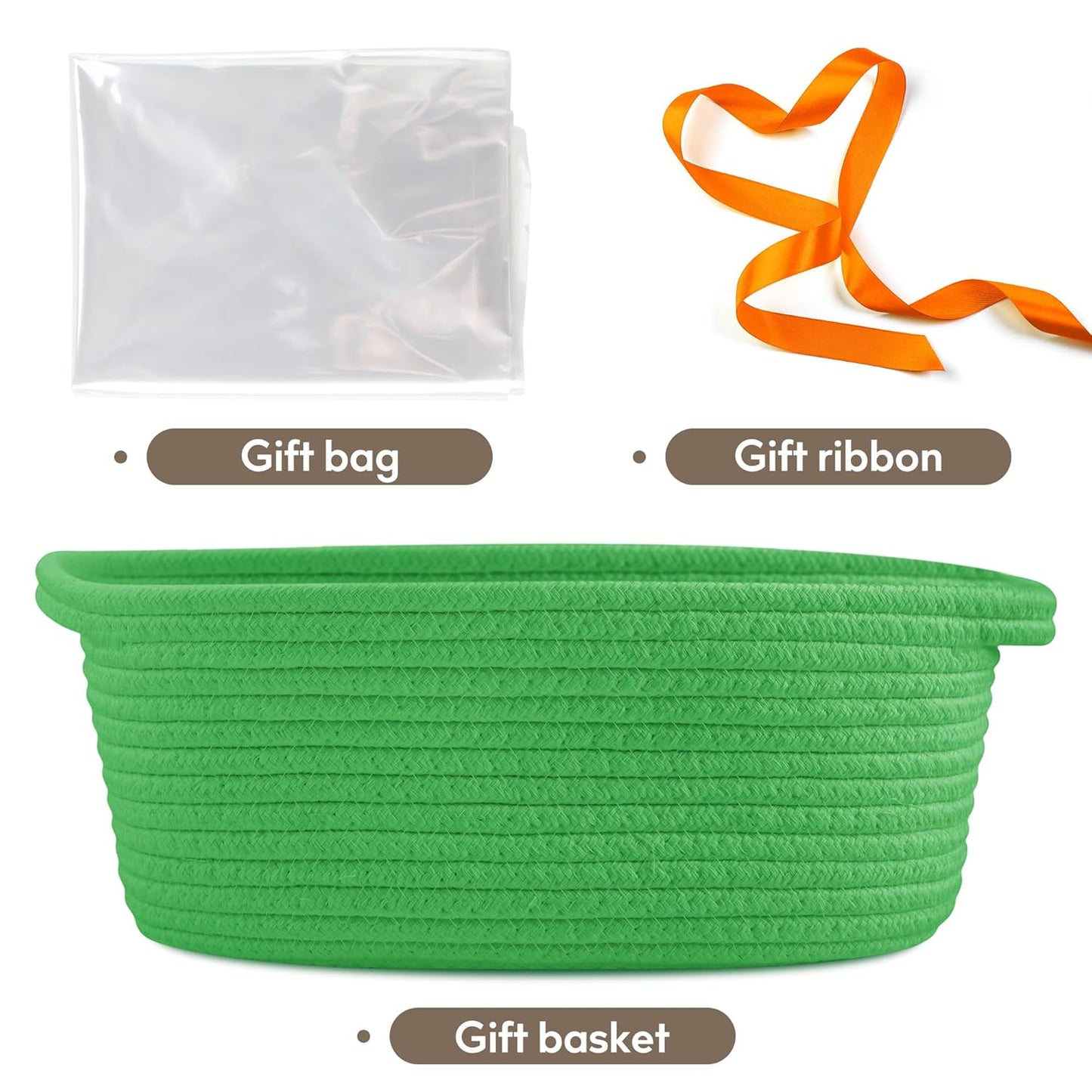 Pro Goleem Small Woven Basket with Gift Bags and Ribbons Durable Baskets for Mothers Day Gifts Empty Small Rope Basket for Storage 12"X 8" X 5" Baby Toy Baskets with Handles, White