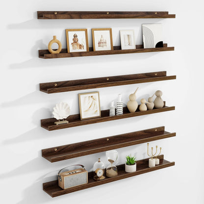 Acovy Picture Ledge Shelf Set of 6, 48 inch Long Large Floating Shelves for Wall with Lip, Wall Mounted Shelves for Living Room, Bedroom, Bathroom, Kitchen, Nursery,Oak