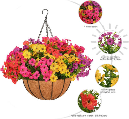 2 Set Artificial Hanging Flowers with Basket for Outdoor Spring Summer Decor, 2 Hanging Planters with 24 Pcs Silk Daisy Flowers for Garden Porch Patio Balcony Decoration