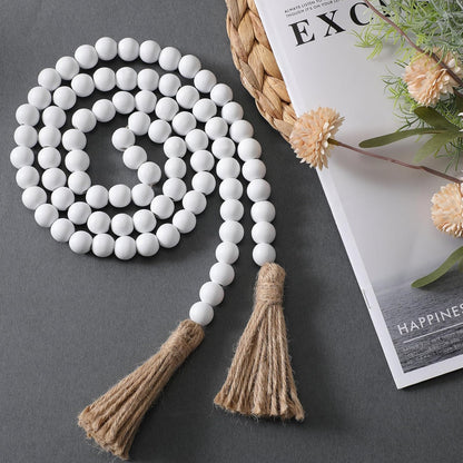Geetery 2 Pcs 58'' Bead Garland with Tassels, Rustic Country Decor, Boho Wall Hanging for Farmhouse Style, Versatile Prayer Beads for Home, Table, or Wall Decoration (Black)