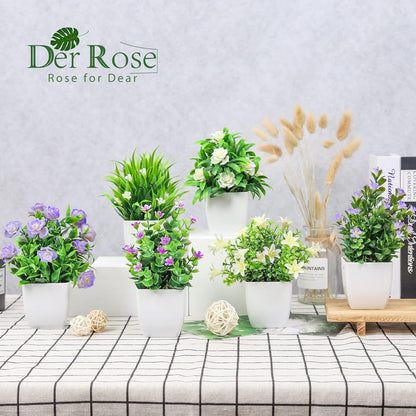Der Rose 4 Pack Small Fake Plants Mini Artificial Faux Plants Indoor with Flowers Spring Decorations for Home Room Farmhouse Desk House Bathroom Decor