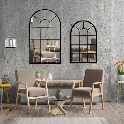 HQiJun Black Arched Window Mirror, Farmhouse Decorative Wall Mirrors for Living Room, Bedroom, Entryway, Bathroom Vanity, Fireplace Mantel, Window Pane Mirror Wall Decor (Black, 31.5 x 20 x1)