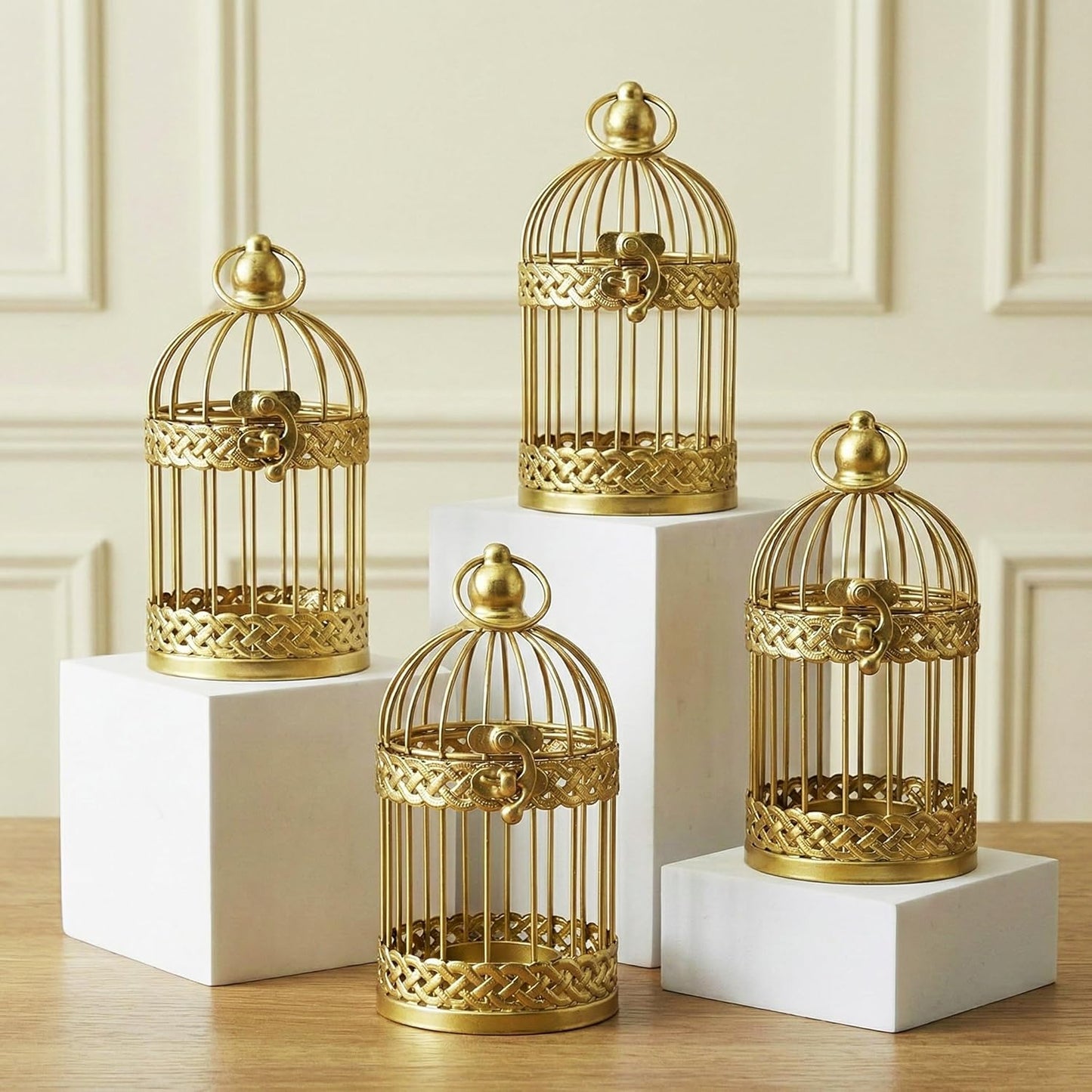 Vela Lanterns Bird Cage Decor Candle Holder Lantern Decorative Wedding Table Centerpiece Decorations, White, Small, Set of 4