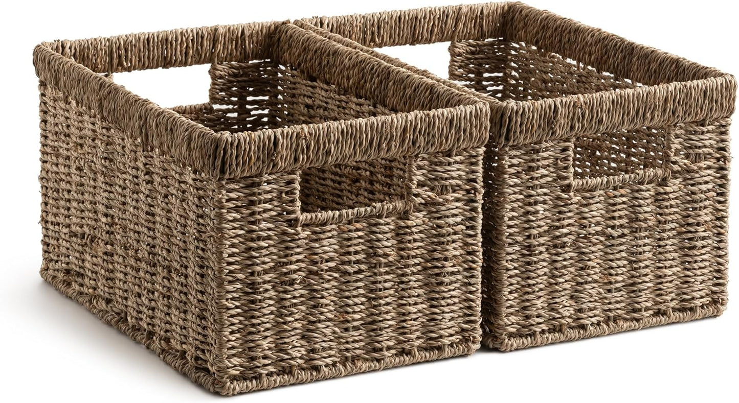 StorageWorks Wicker Basket, Baskets for Organizing, Storage Basket with Built-in Handles, Water Hyacinth Shelves (Medium 2-Pack, Natural Hyacinth)