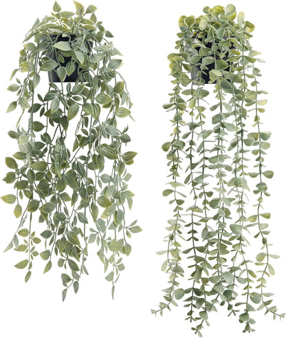 Der Rose 1Pcs Fake Plants Hanging Artificial Potted Faux Eucalyptus Plants for Modern Boho Farmhouse Bathroom Office Desk Wall Art Shelf Living Room Aesthetic Decor Indoor