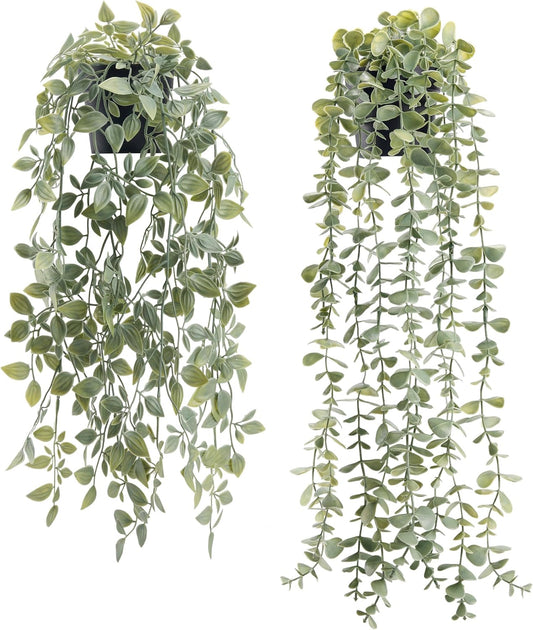 Der Rose 1Pcs Fake Plants Hanging Artificial Potted Faux Eucalyptus Plants for Modern Boho Farmhouse Bathroom Office Desk Wall Art Shelf Living Room Aesthetic Decor Indoor