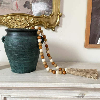 OMISHE 59in Wood Bead Garland with Tassels, Decorative Beads, Farmhouse Wooden Beads Garland for Wall Hanging Home Festival Decor, Aqua, Teal