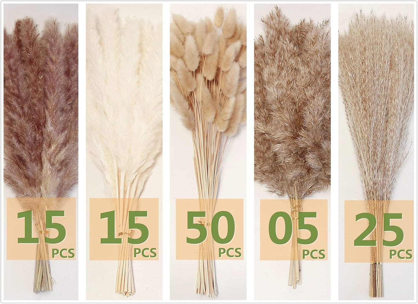 65PCS Pampas Grass Decor, Including pompas Floral, Reed Dried Grass and Bunny Tails Dried Flowers, Natural Dried Pampas Grass Bouquet for Boho Decor Wedding, Home Decoration