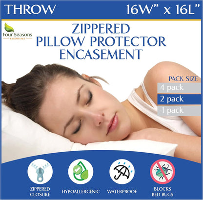 Euro Size Pillow Protectors (Set of 2) - European Square 26x26 Pillow Covers Waterproof Hypoallergenic Dust Proof Zippered Encasement