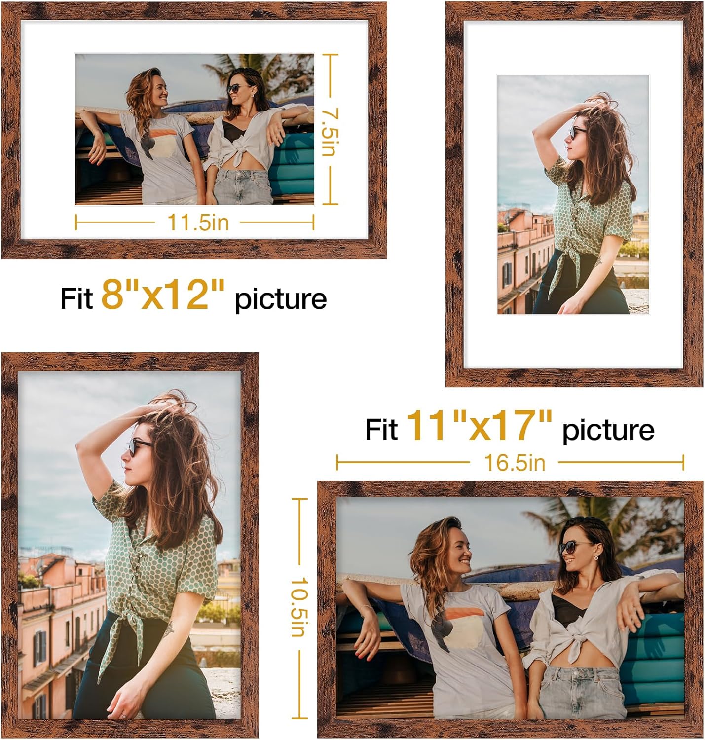 Vittanly 11x14 Picture Frame, Display Pictures 8x10 with Mat or 11x14 without Mat, Photo Frame for Wall Mounting, Black, 1 Pack - Colors A