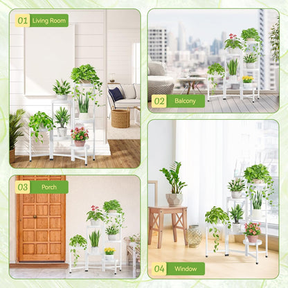 iDavosic.ly Plant Stand Indoor Outdoor, 5 Tier Corner Metal Flower Display Holder Shelf, Folding Tall Orchid Rack for Patio Balcony Porch Garden Living Room House, Black