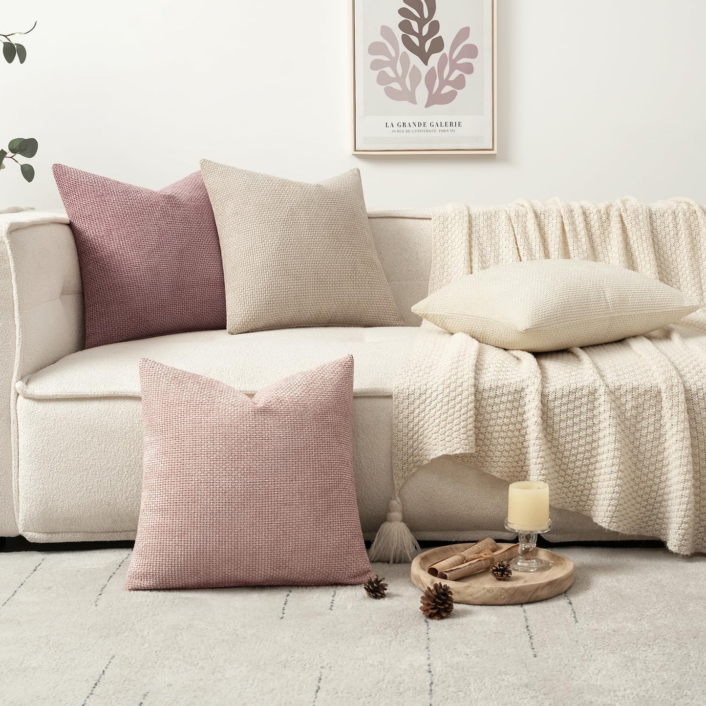 MIULEE Pack of 4 Couch Throw Pillow Covers 18x18 Inch Neutral Soft Decorative Chenille Pillow Covers Farmhouse Boho Cushion Covers for Mid Century Modern Spring Home Decor Sofa Bedroom Living Room