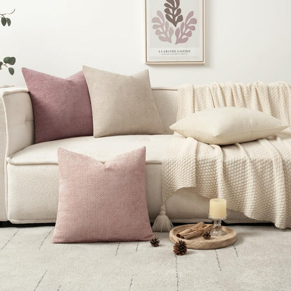 MIULEE Pack of 4 Couch Throw Pillow Covers 18x18 Inch Neutral Soft Decorative Chenille Pillow Covers Farmhouse Boho Cushion Covers for Mid Century Modern Spring Home Decor Sofa Bedroom Living Room