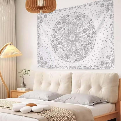 Neasow Bohemian Tapestry Wall Hanging, Beige White Floral Tapestry with Dotted Daisy Medallion Print Bedroom Boho Hippie Home Decor, 36×48 inches