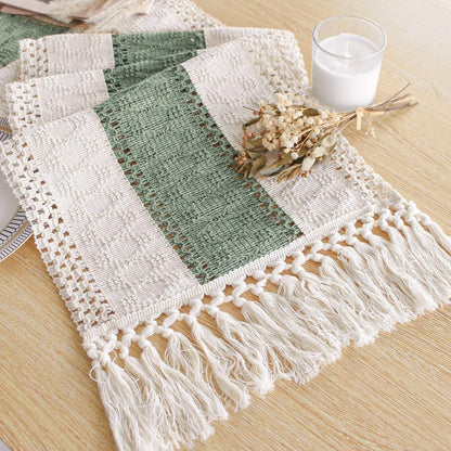 FEXIA Boho Table Runner for Thanksgiving Fall Christmas Home Decor with Tassels 72 Inches Long Pottery barn Furniture Farmhouse Rustic Macrame Burlap Table Decoration for Living Room (12x72 Inches)