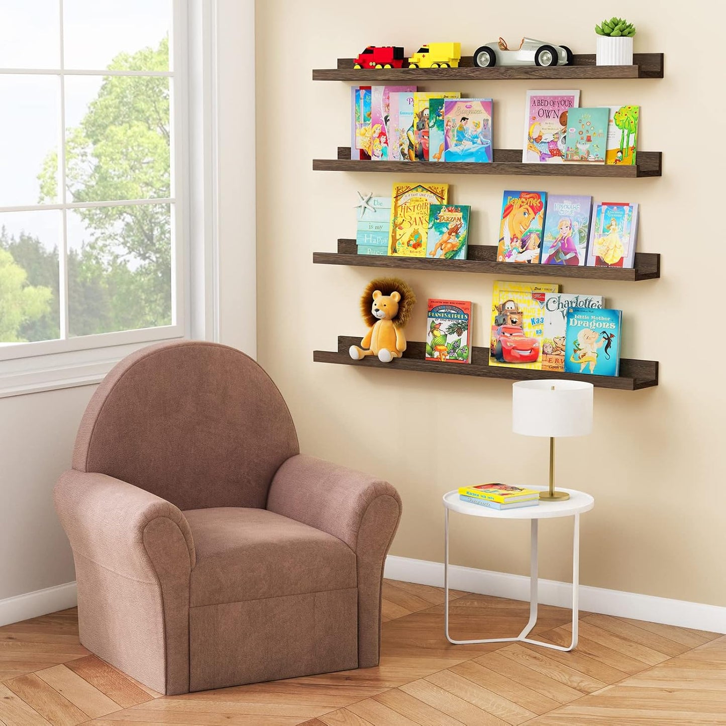 Forbena 36 Inch Floating Shelves for Wall 4-Pack, Large Nursery Book Shelves Bookshelf for Kids Bedroom, Long Picture Ledge Shelf with Lip for Living Room Photo Frames Art Display (White Solid Wood)