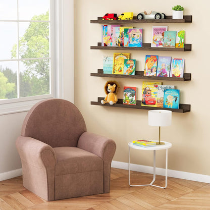 Forbena 36 Inch Floating Shelves for Wall 4-Pack, Large Nursery Book Shelves Bookshelf for Kids Bedroom, Long Picture Ledge Shelf with Lip for Living Room Photo Frames Art Display (White Solid Wood)
