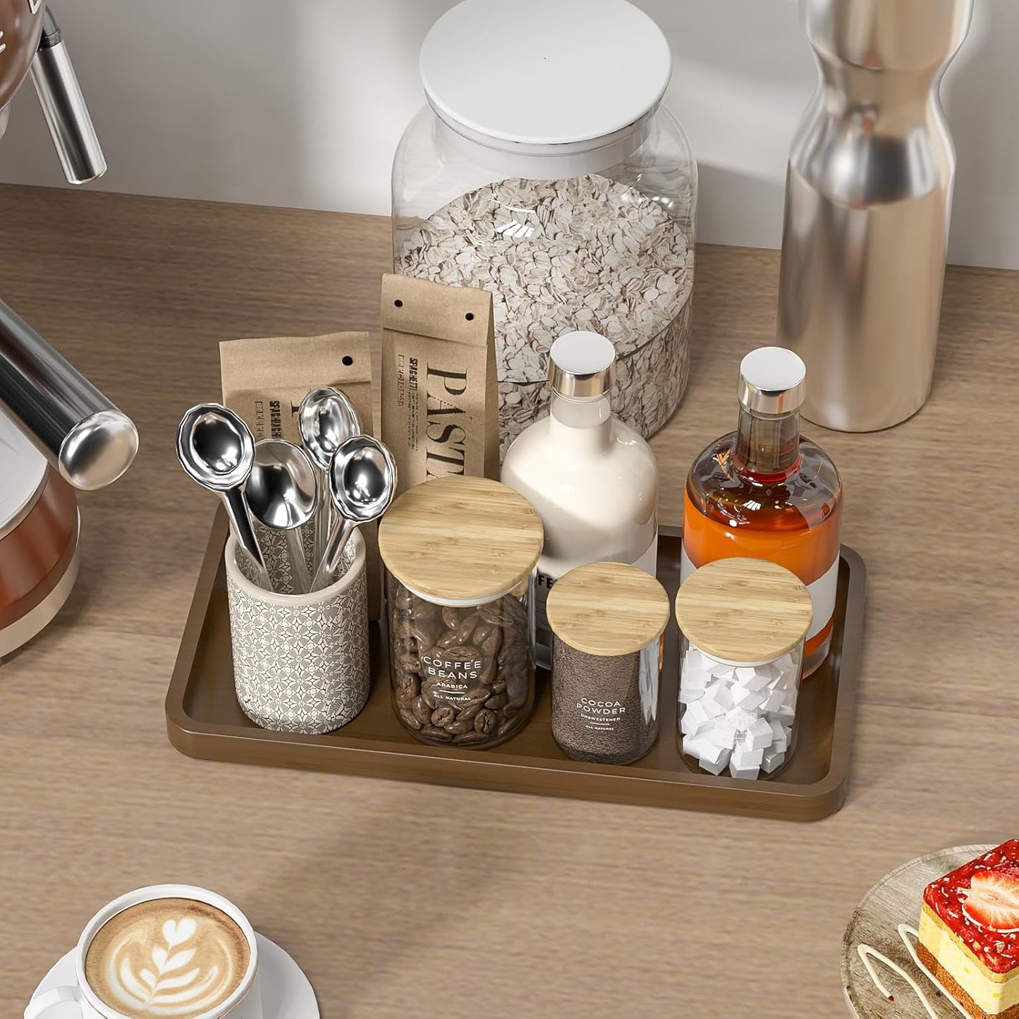 Bathroom Vanity Tray for Countertop - Bamboo Organizer Tray for Dresser Tops, Toilet, Perfume Small Decorative Tray Wood Tray for Home Decoration 11.81” L x 6.1” W x 0.79” H Black