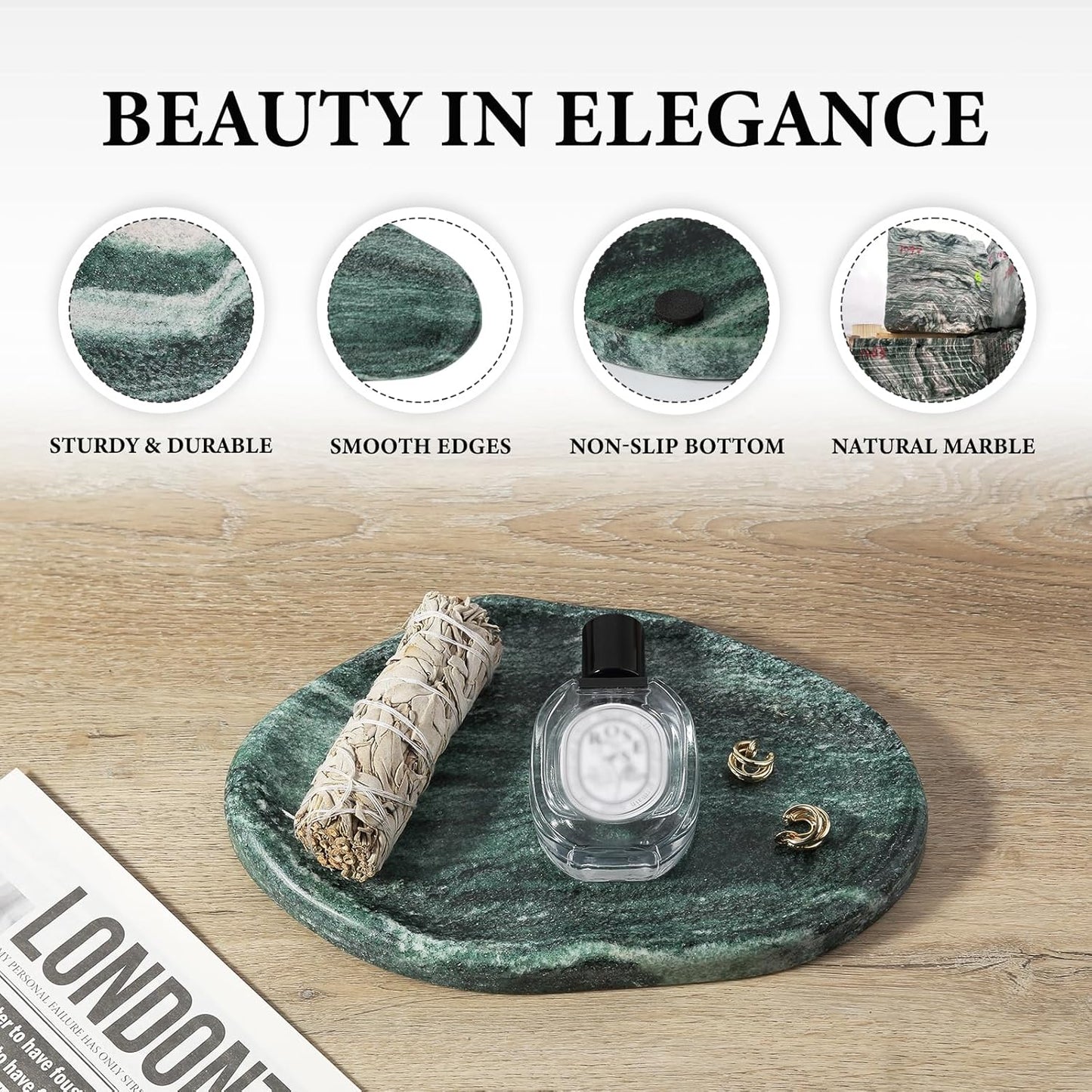 Koville Luxurious Natural Marble Vanity Tray, Cloud Shape Serving Stone Key Tray for Home Decor, 10" x 7" Marble Storage Trays for Bathroom, Stone Plate Holder for Perfume, Candle and Jewelry