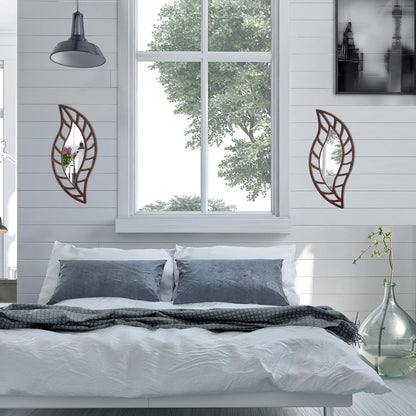 Roowest 2 Pcs Decorative Mirror Wall Decor Leaf Teardrop Mirror Wall Mounted Decorations for Living Room Bedroom Bathroom Vanity Entryway Office(Black)