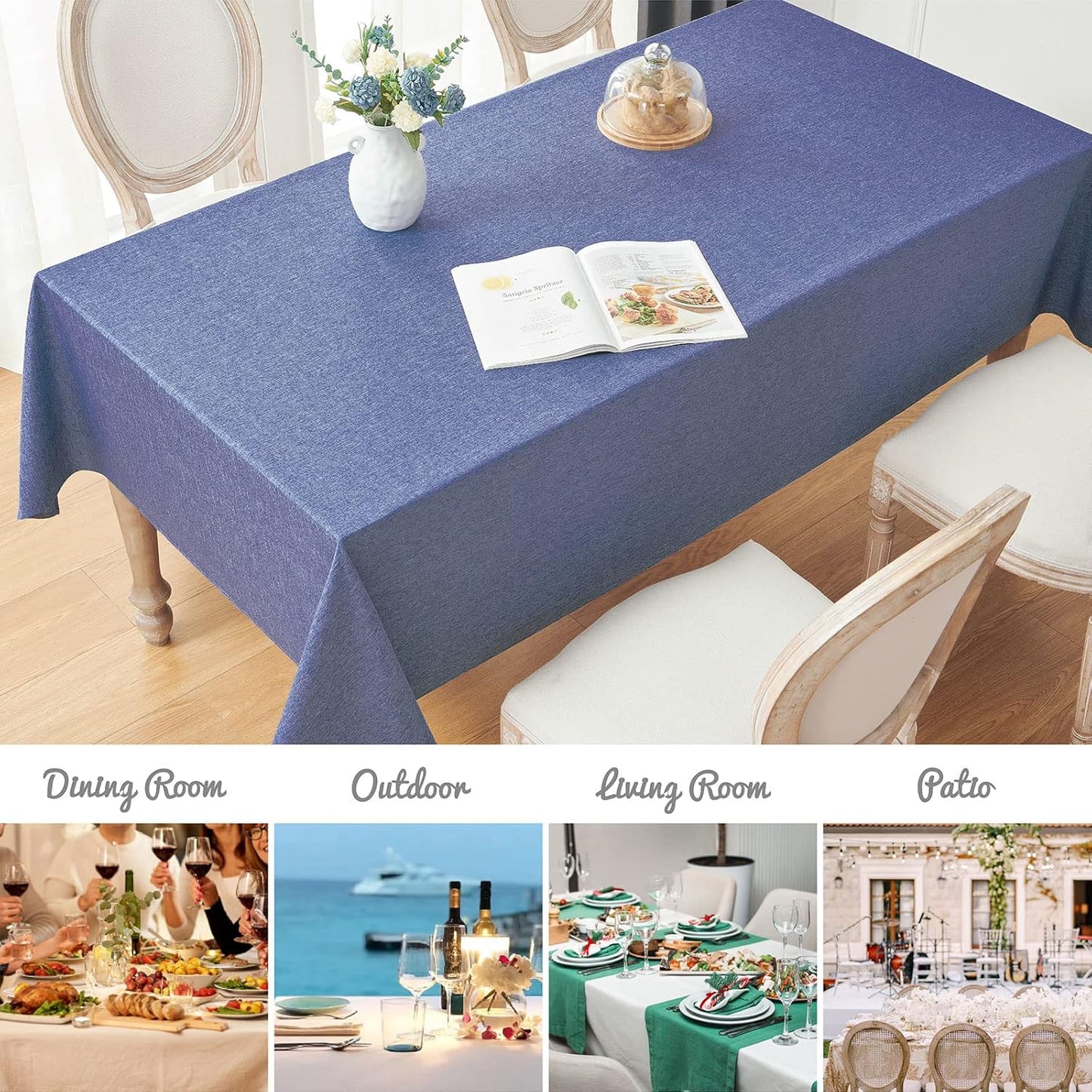 Veblandy Rectangle Tablecloth Waterproof Linen Textured Table Cloth Stain and Wrinkle Resistant Washable, Decorative Fabric Table Cover for Dining, Party and Camping (Sage Green, 52 * 70)