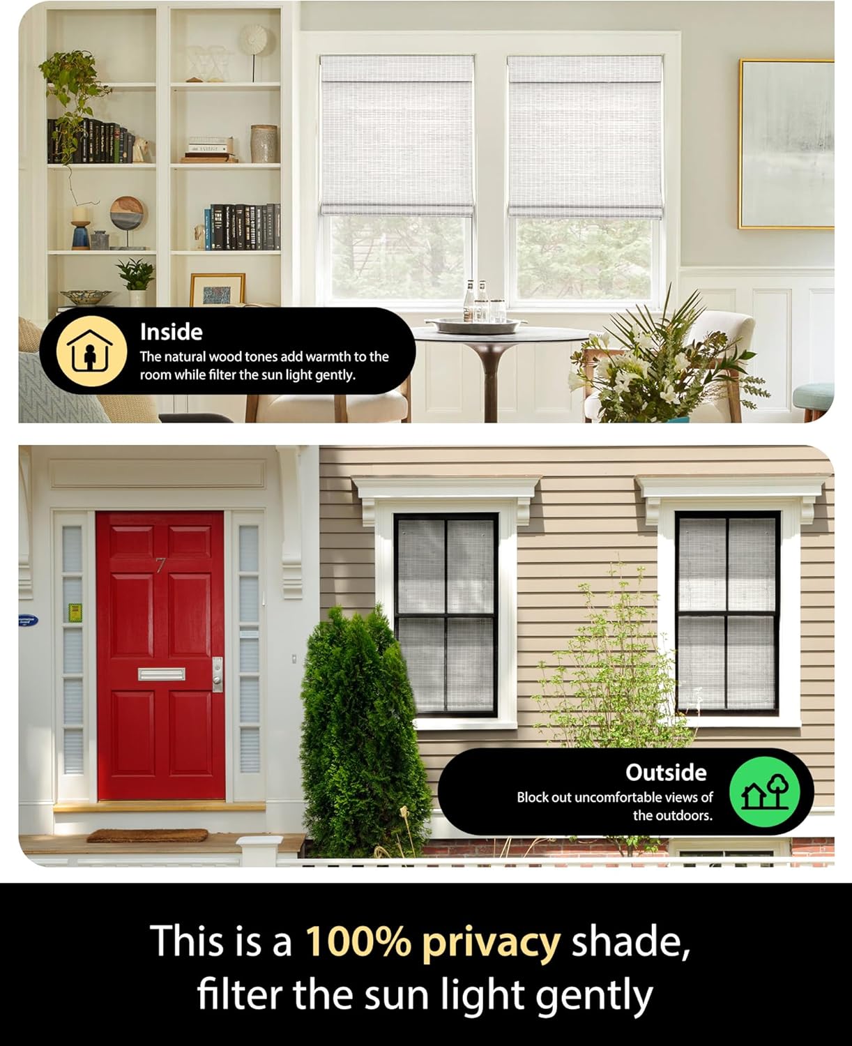 UNISHADES Cordless Bamboo Roman Shades for Windows, Blinds Size (26.5" W ×48" H) Colour (Highfield Teak)
