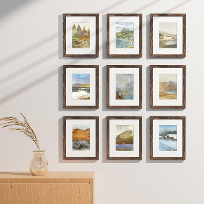 Vittanly 8x10 Picture Frames Set of 9, Shatter Resistant Plexiglass, Display 5x7 Pictures with Mat or 8x10 without Mat, Photo Frames for Wall or Tabletop, Engineered Wood, Black - Colors A
