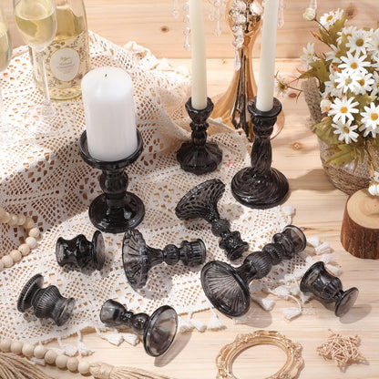 Mumufy 10 Pcs Glass Crystal Taper Candle Holders Clear Glass Candlestick Holder Fit 0.8 Inch Candles Crystal Decorative Candle Stand Centerpiece Table Wedding Dining Party (Classic,Clear)