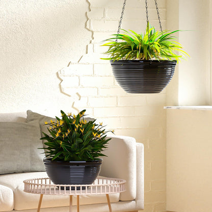 Vanslogreen 2 Pack Hanging Planters for Indoor Outdoor Plants, 10 Inch Hanging Planter with Drainage Hole & Plug Glazed Hanging Baskets Flower Pots for Garden Home (Blue)