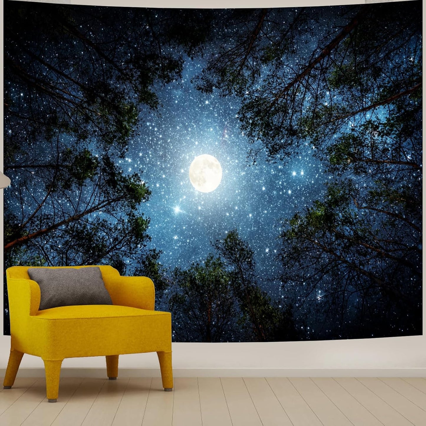 Apdidl Forest Galaxy Starry Tapestry for Bedroom Ceiling, Blue Space Night Starry Sky Moon Stars Tapestry Aesthetic, Tree Forest Milky Way Backdrop Wall Hanging for Dorm Living Room Decor (51" X 60")