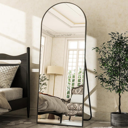 XRAMFY 56"x21" Arched Full Length Mirror Floor Mirrors with Aluminum Alloy Frame Free-Standing Wall Mounted Floor Mirrors or Large Dressing Mirror, Black Mirror Full Length
