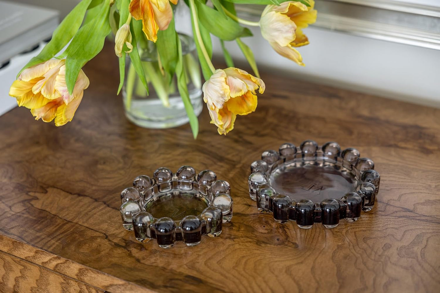 Alice Lane Original Bubble Candle Dish – Chic Smoky Glass Candle Dish for Home Decor – Decorative Modern Candle Holder for Small Candles & Diffusers