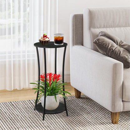 YINMIT Plant Stand Indoor,2 Tier Round Potted Holder Rack,Flower Pot Stand Shelf,Round Supports Rack,Corner Plant Shelf for Balcony Garden Patio Living Room,Brown
