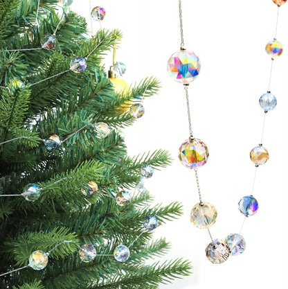 LEFERS 9.8Ft Crystal Glass Balls Christmas Garland,48 Beads 16mm Faceted Prism Beads Strands Hanging Ornament Decoration for Christmas Tree Centerpieces Wedding Party (Gold)